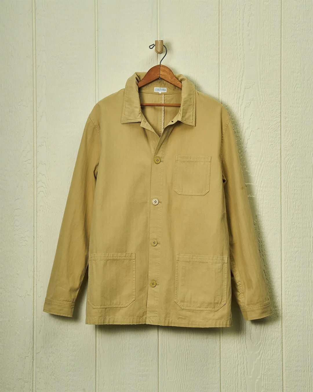 French Workmans Jacket in Khaki Herringbone late night shield