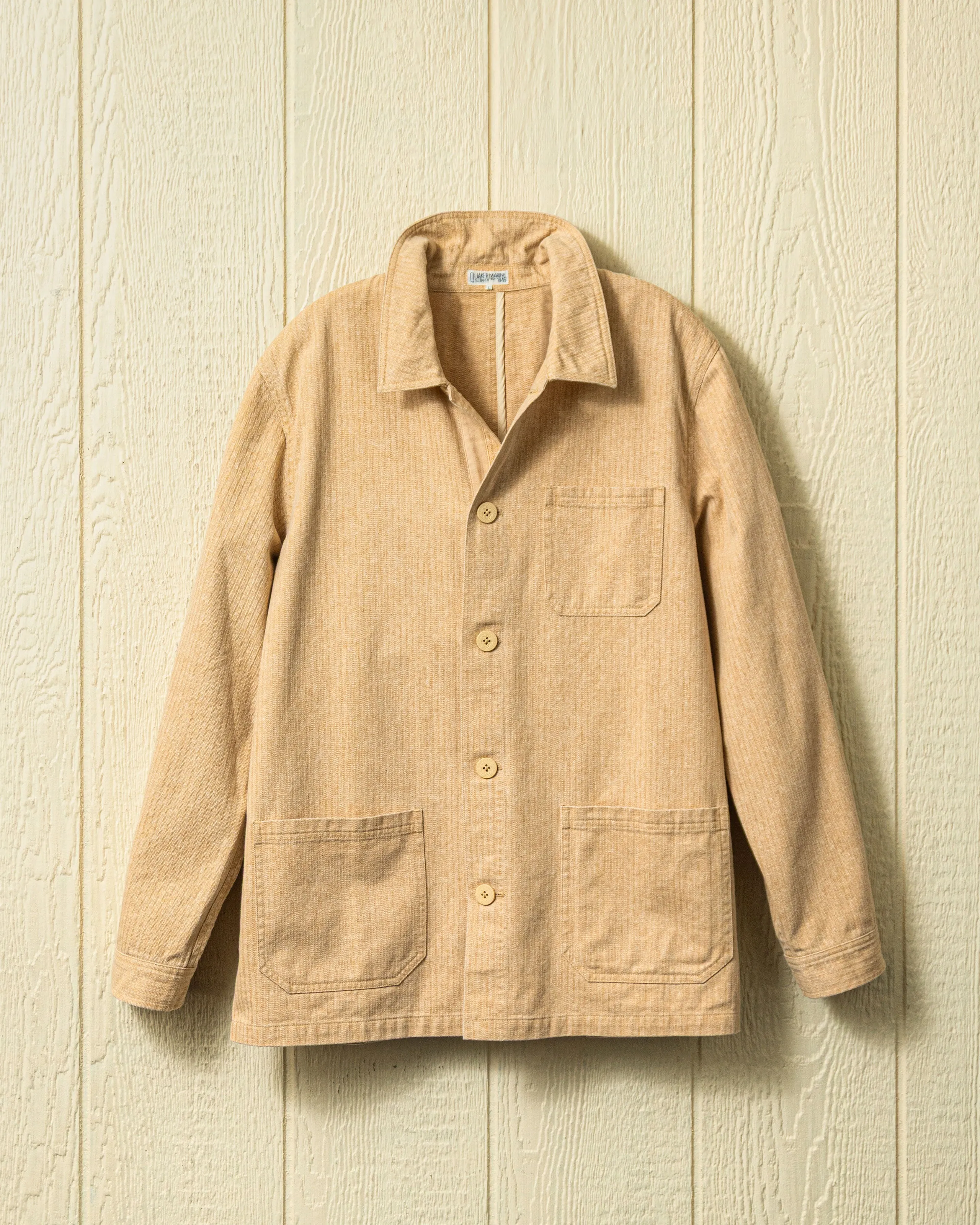 French Workmans Jacket in Khaki Salt Washed Herringbone soft touch fit
