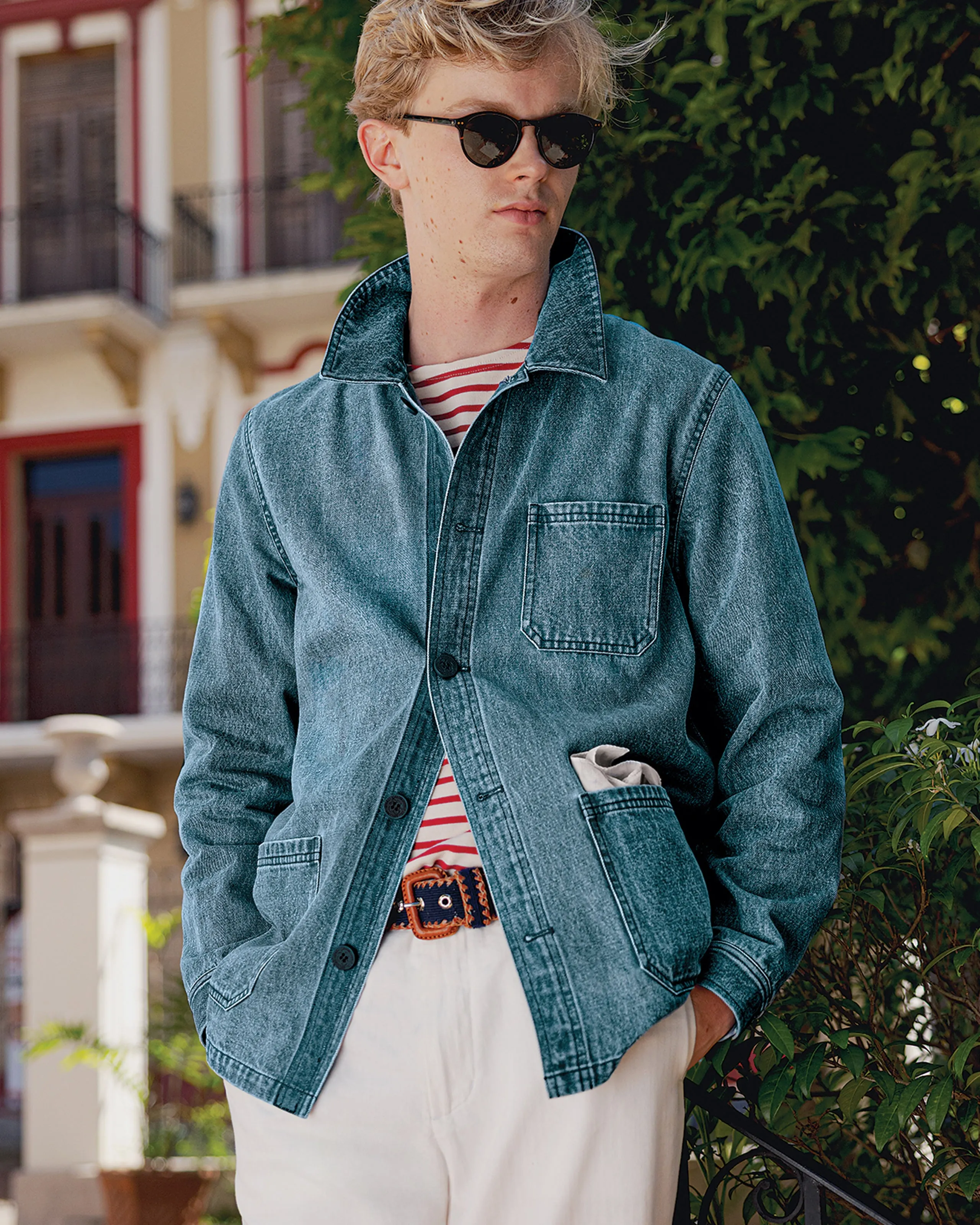 French Workmans Jacket in Light Wash Denim downtown essential