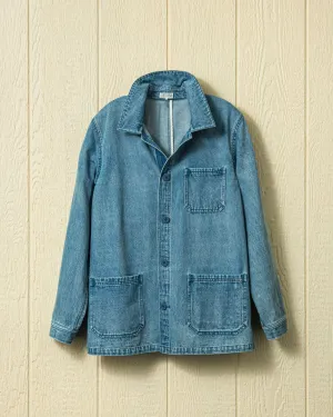 French Workmans Jacket in Light Wash Denim minimalist cover piece