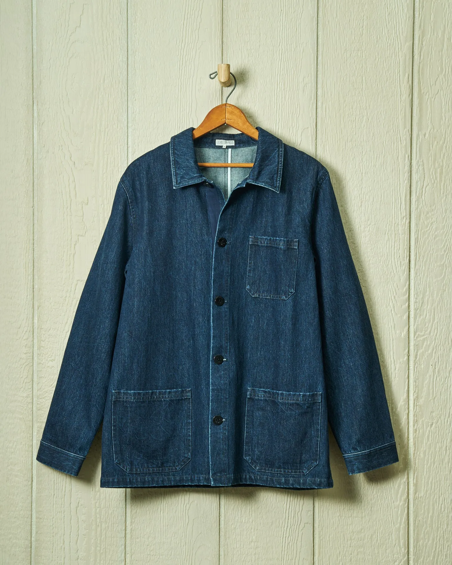 French Workmans Jacket in Mid Wash Denim night walk outer