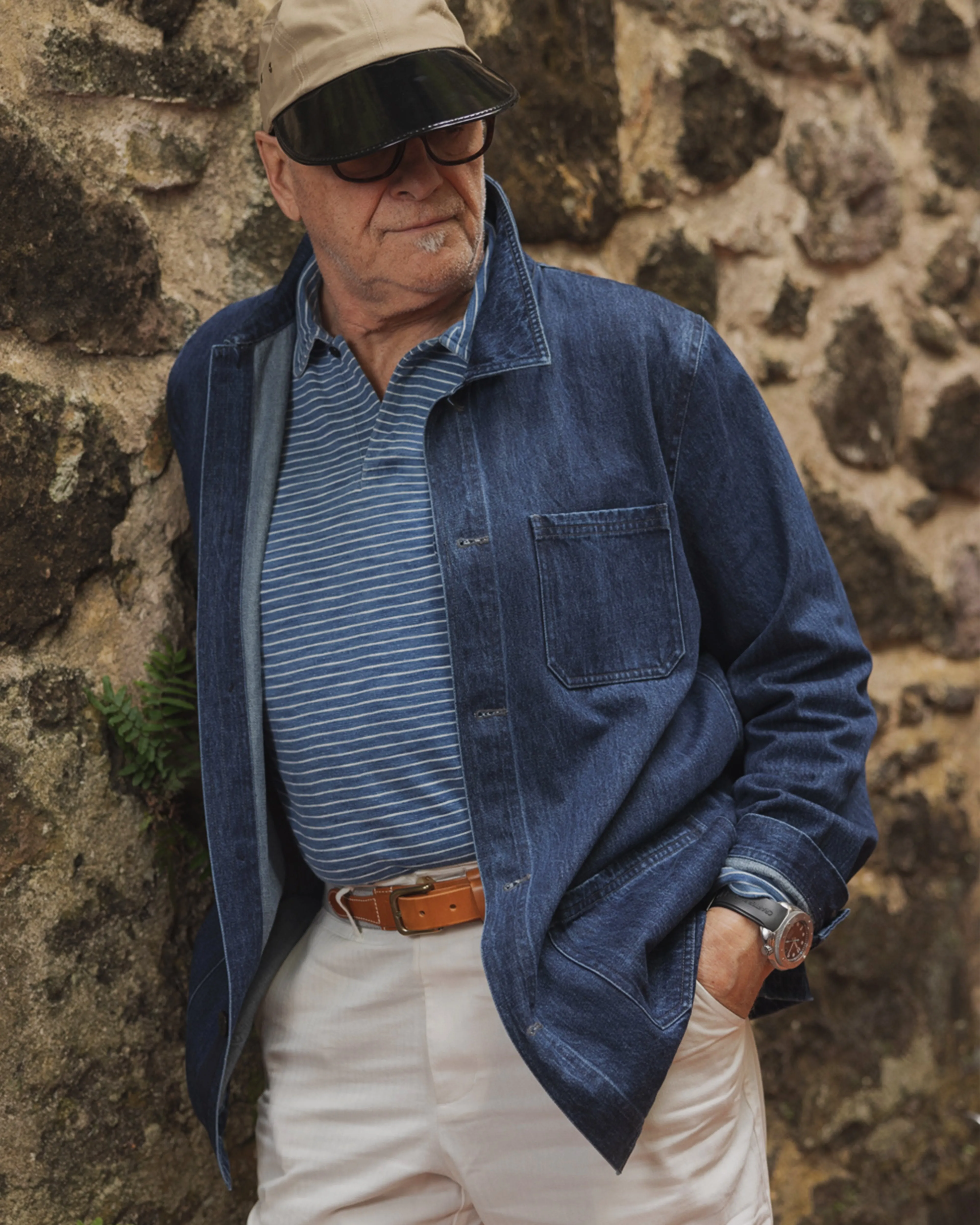 French Workmans Jacket in Mid Wash Denim fashion layering