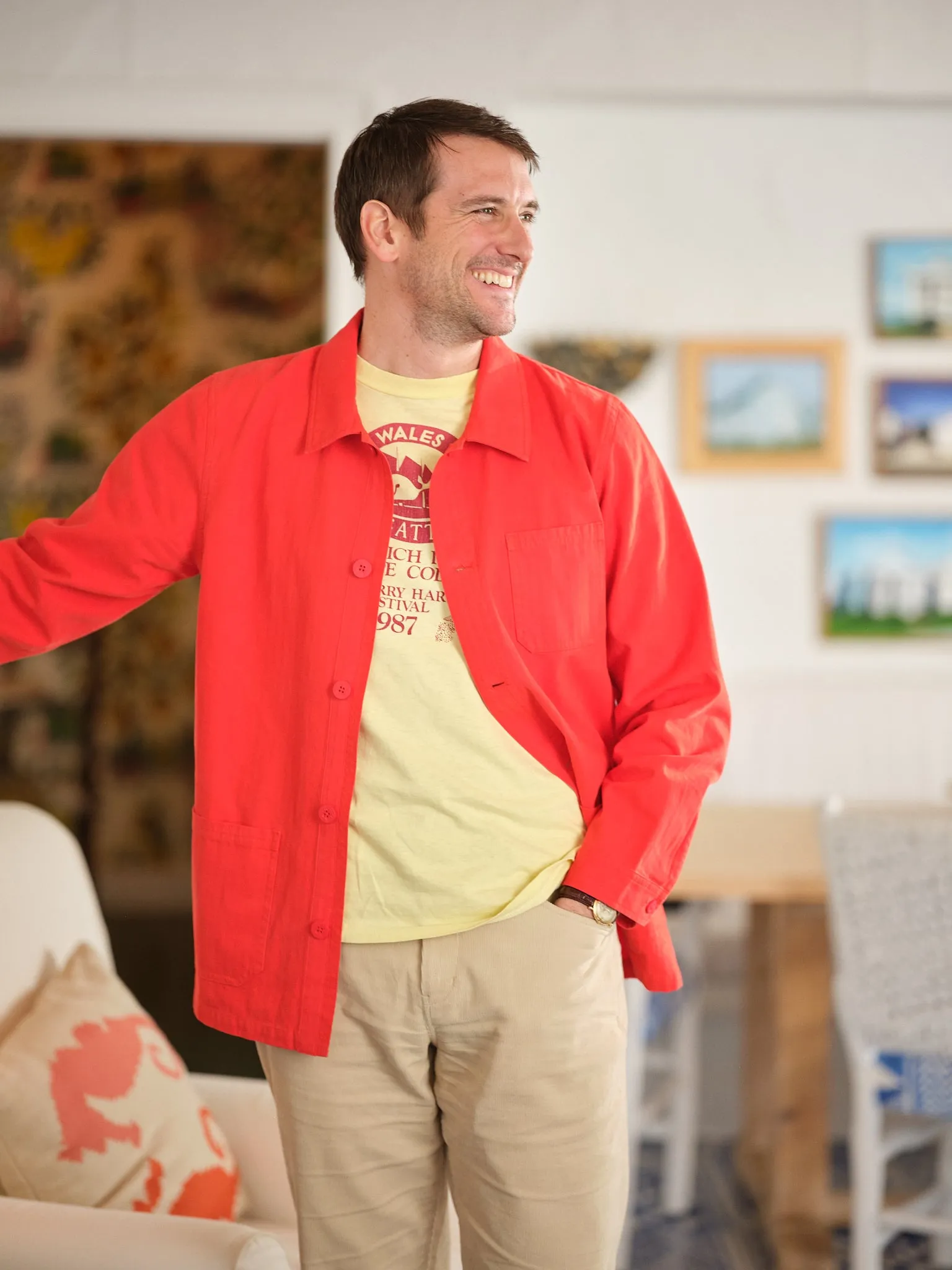 French Workmans Jacket in Nautical Red Herringbone breezy walk shield