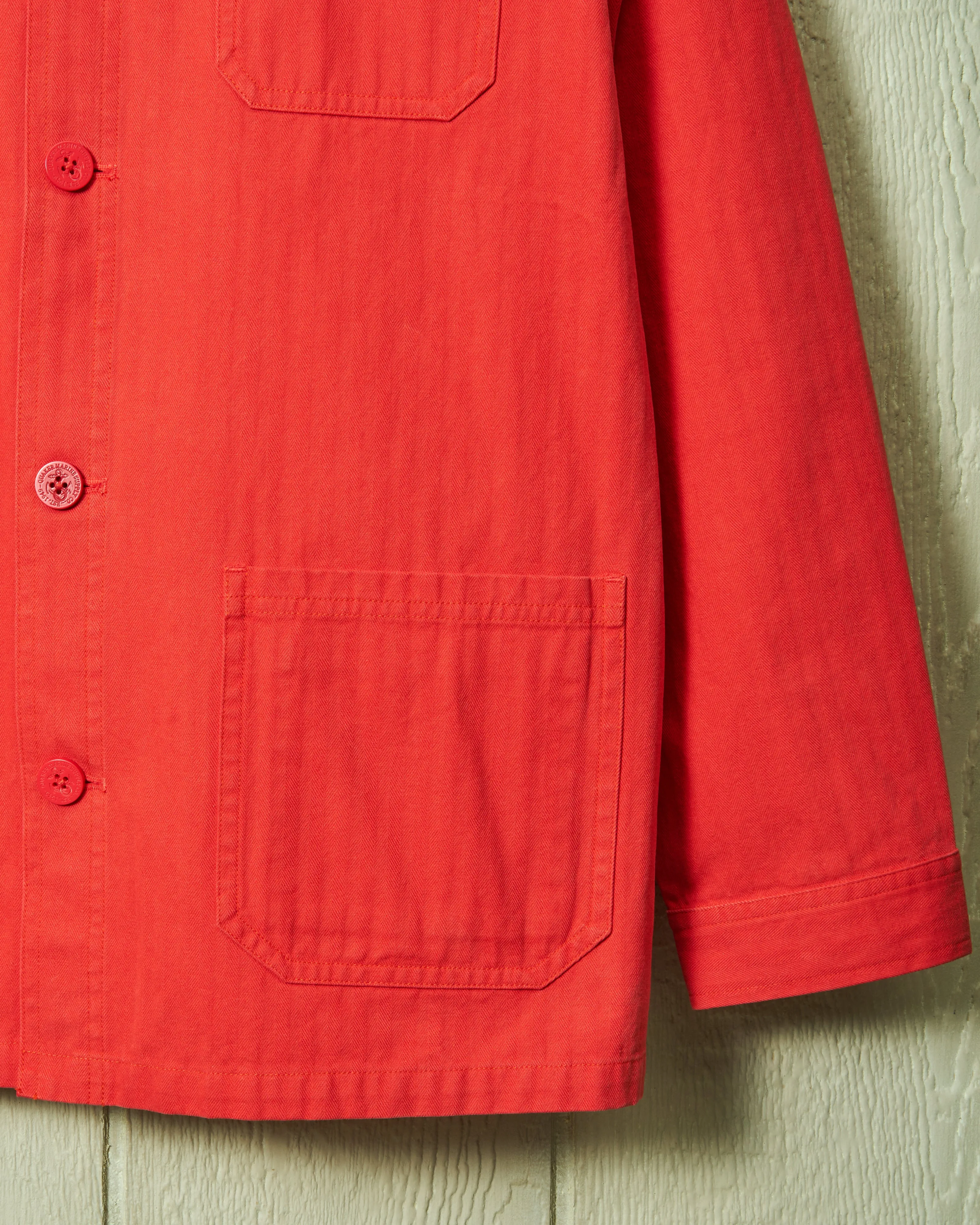 French Workmans Jacket in Nautical Red Herringbone late night shield