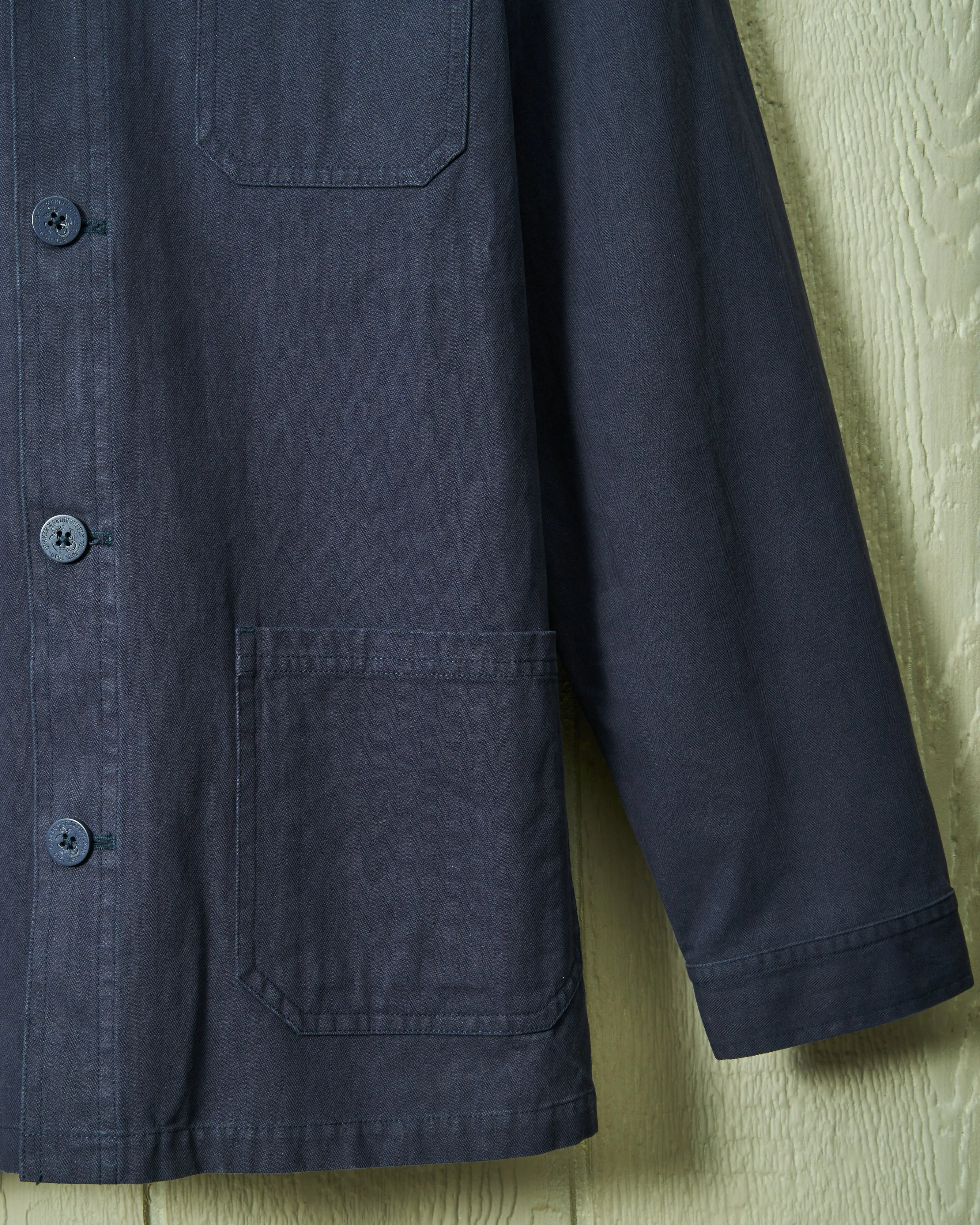 French Workmans Jacket in Navy Herringbone crisp wind blocker