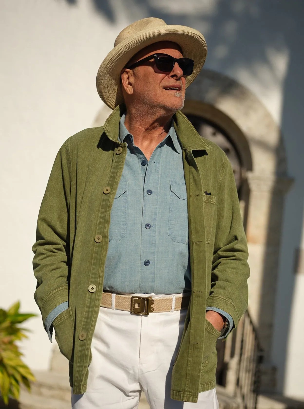 French Workmans Jacket in Olive Herringbone cozy travel set