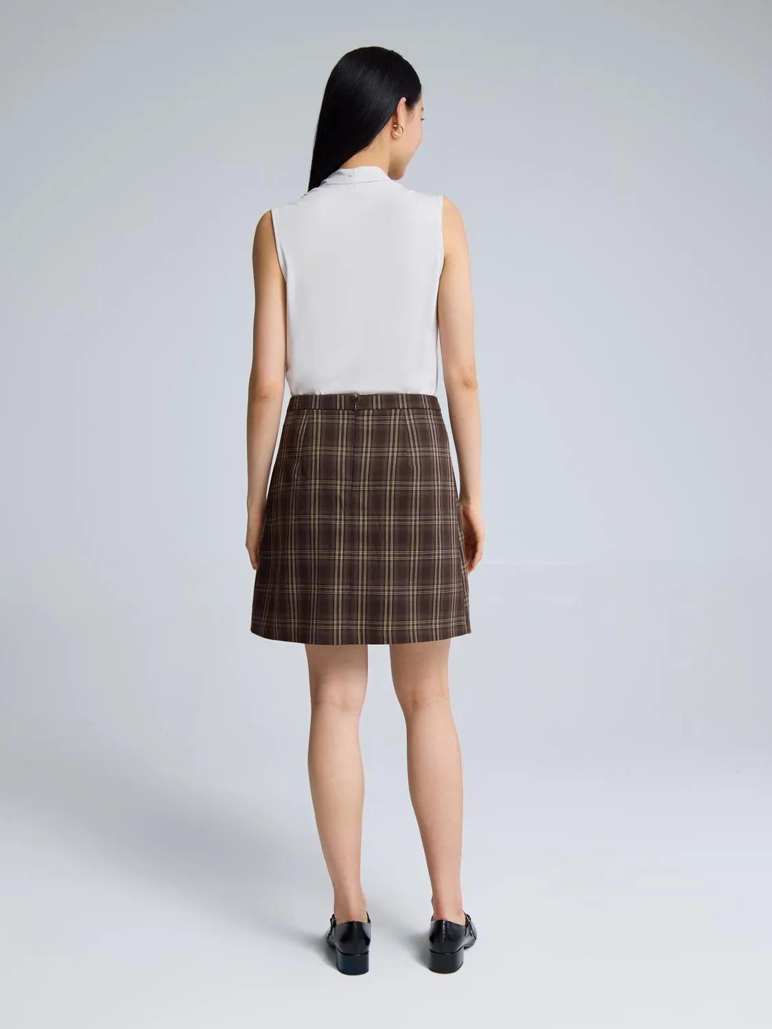Front Pleated Plaid Mini Skirt free ease