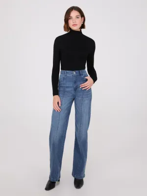 Front Seam Wide-Leg Jeans elegant slim