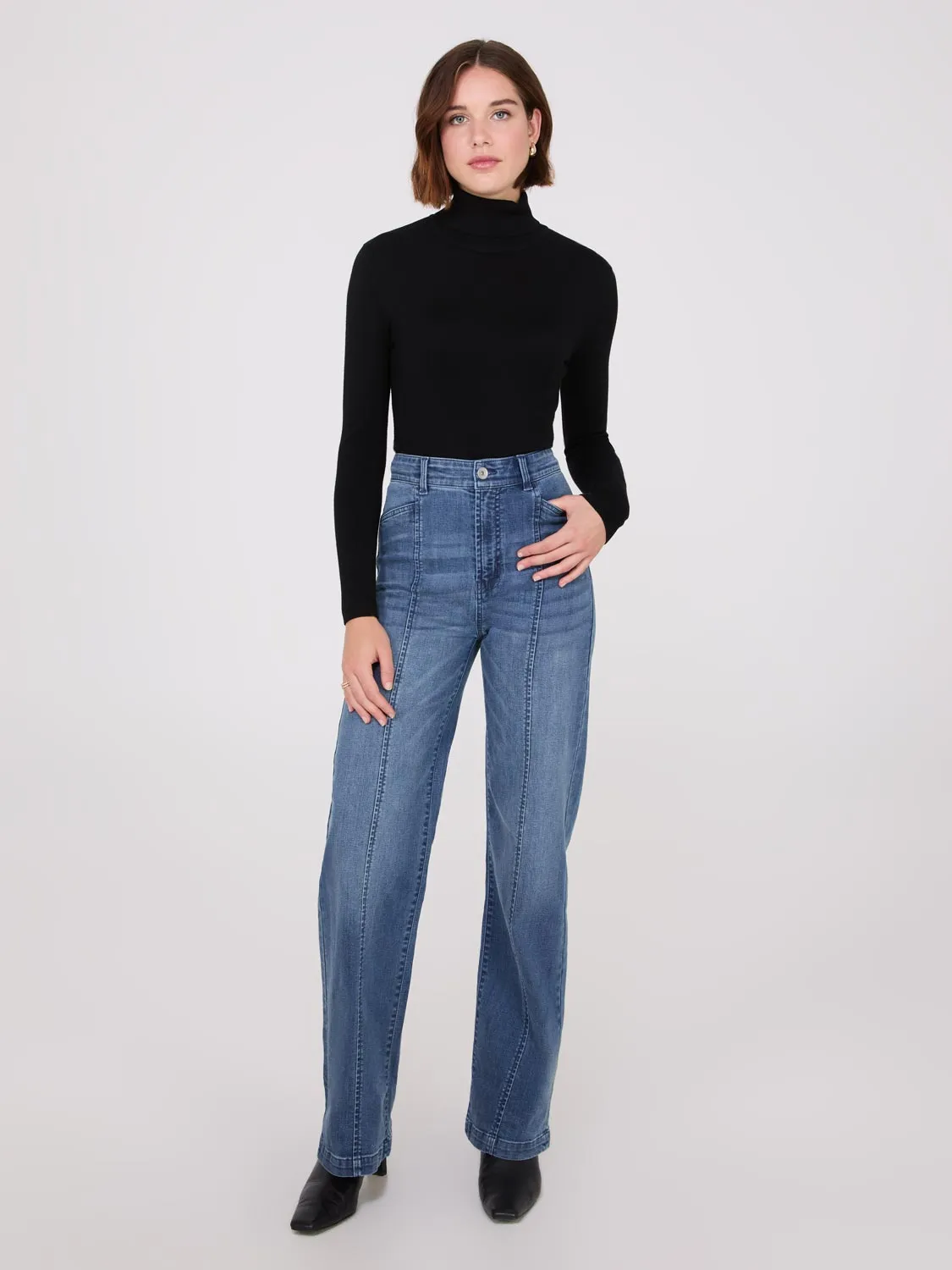 Front Seam Wide-Leg Jeans elegant slim