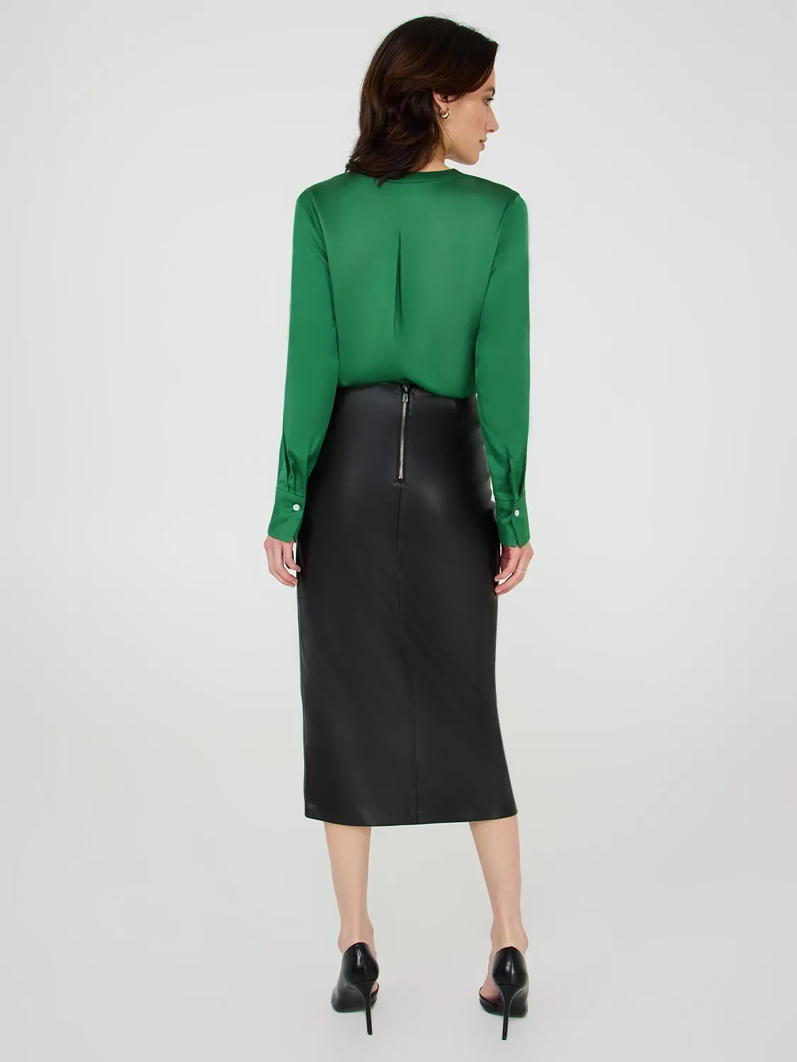 Front Slit Faux Leather Pencil Skirt easy wear