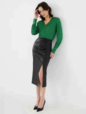 Front Slit Faux Leather Pencil Skirt fresh vibe