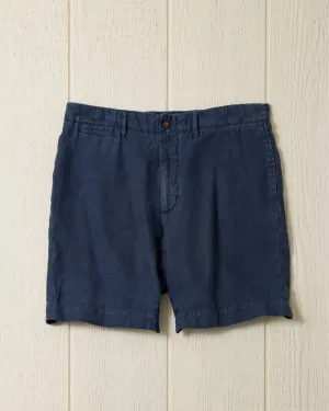 Garment Dyed Linen Camden Short in Navy easy comfort
