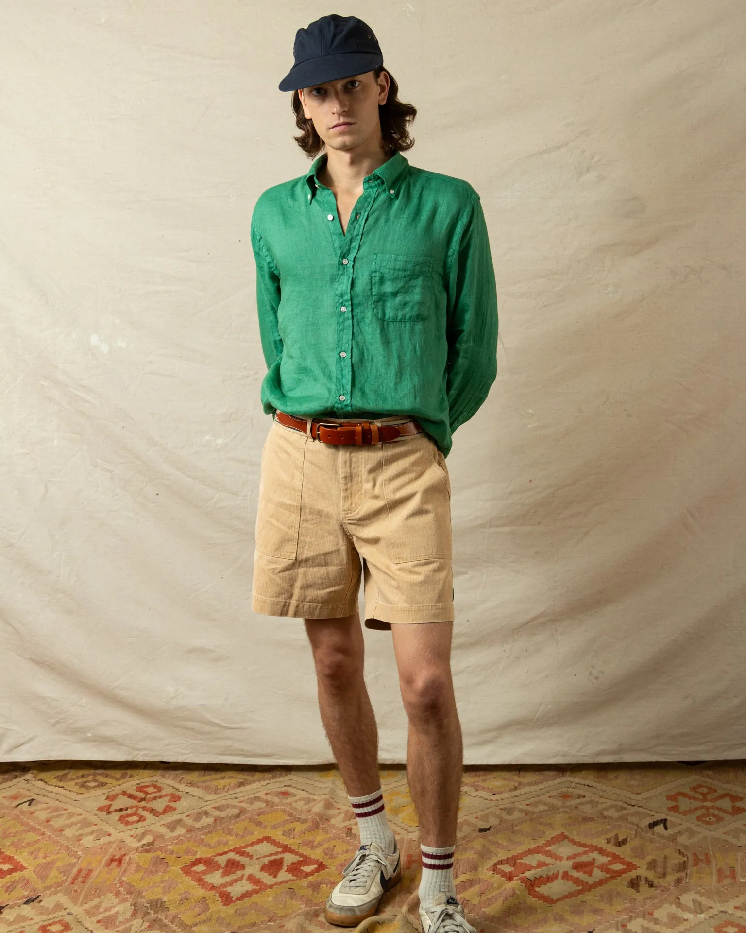Garment Dyed Linen Shirt in Pine Stay Sharp