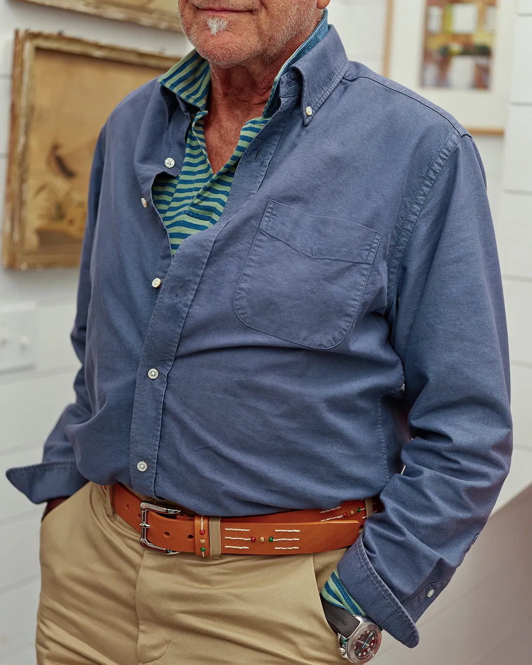 Garment Dyed Oxford Shirt in Weathered Navy Comfy Move