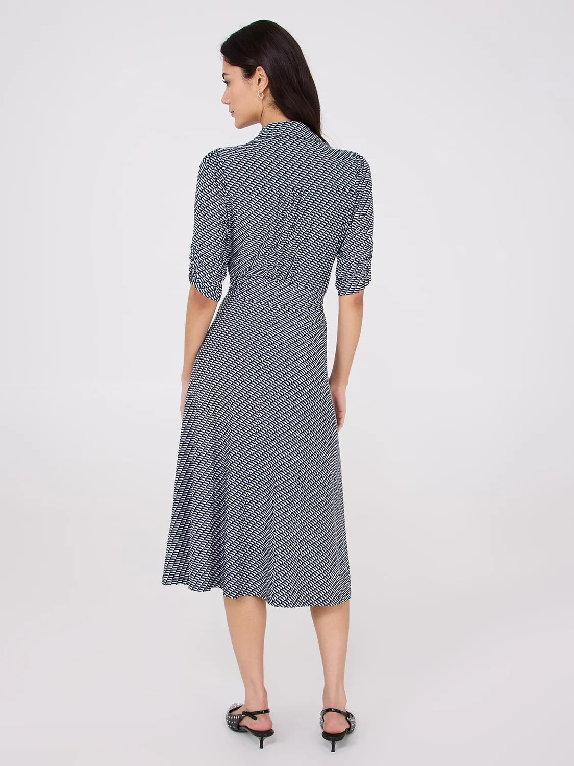 Geo Print Button-Front Midi Dress With Pockets easy elegance