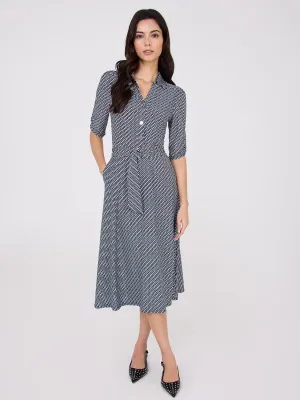 Geo Print Button-Front Midi Dress With Pockets holiday essential