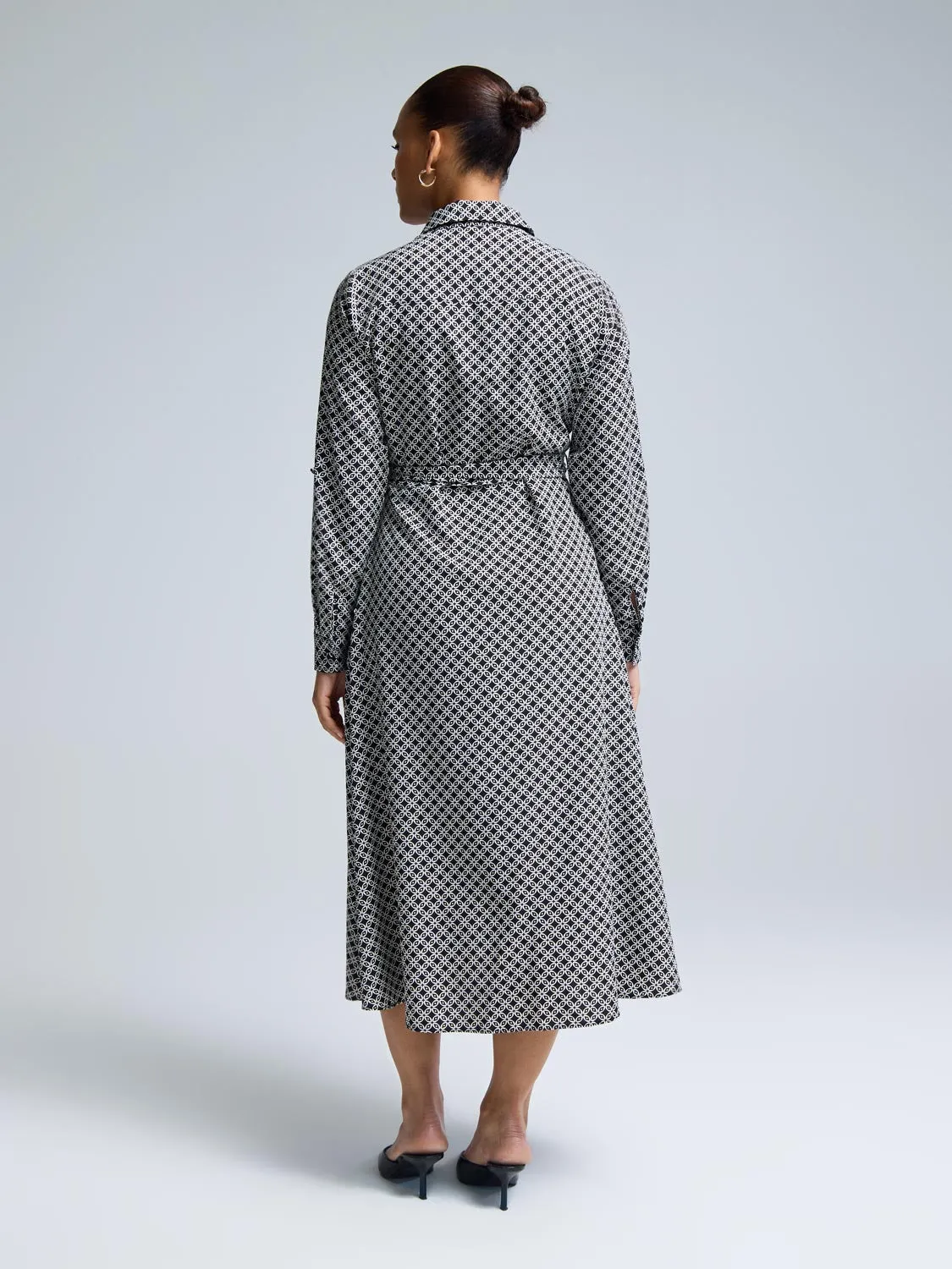 Geo Print Midi Shirt Dress soft tone