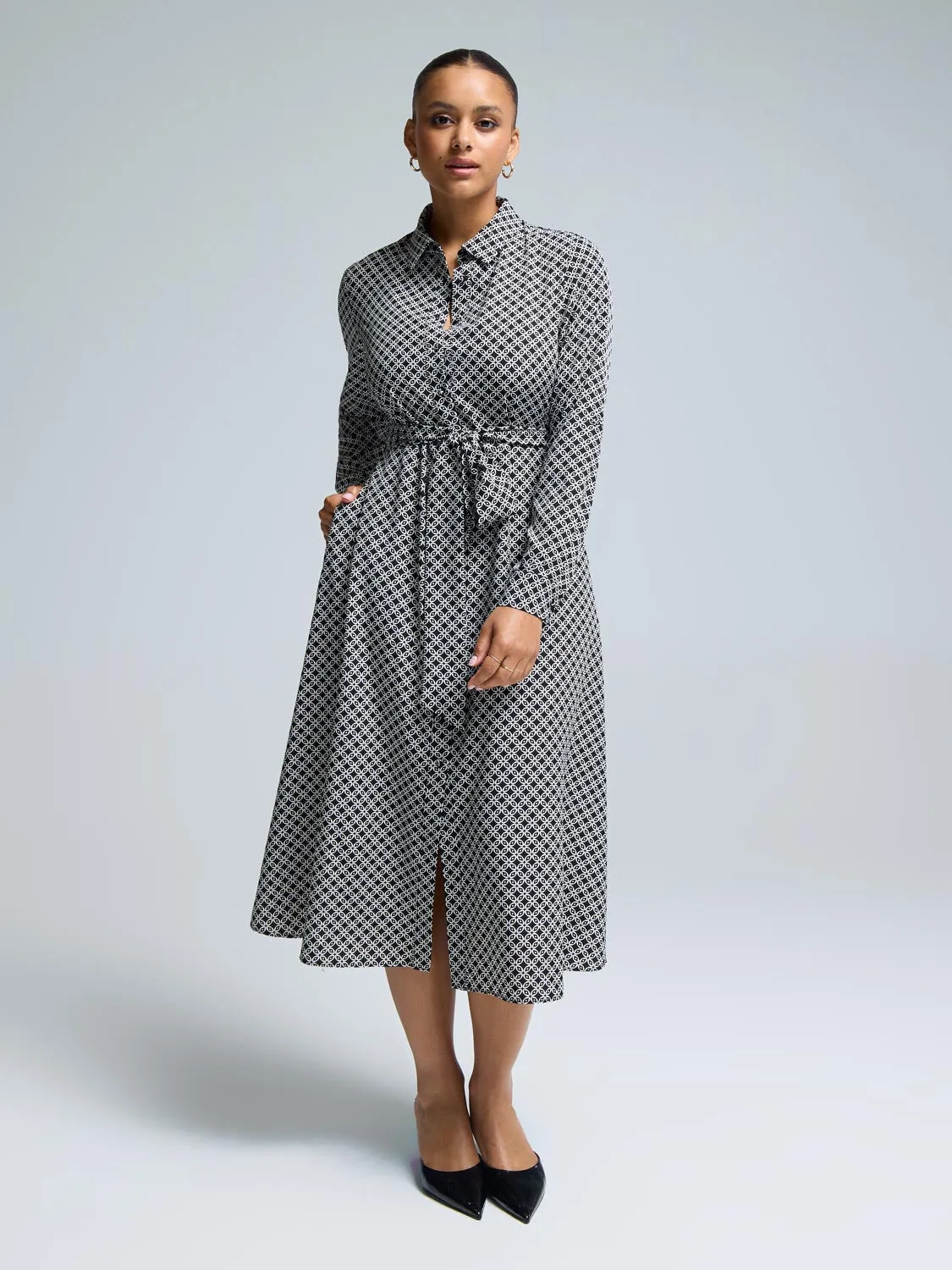 Geo Print Midi Shirt Dress loose silhouette