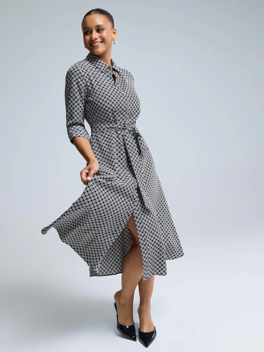 Geo Print Midi Shirt Dress soft lines