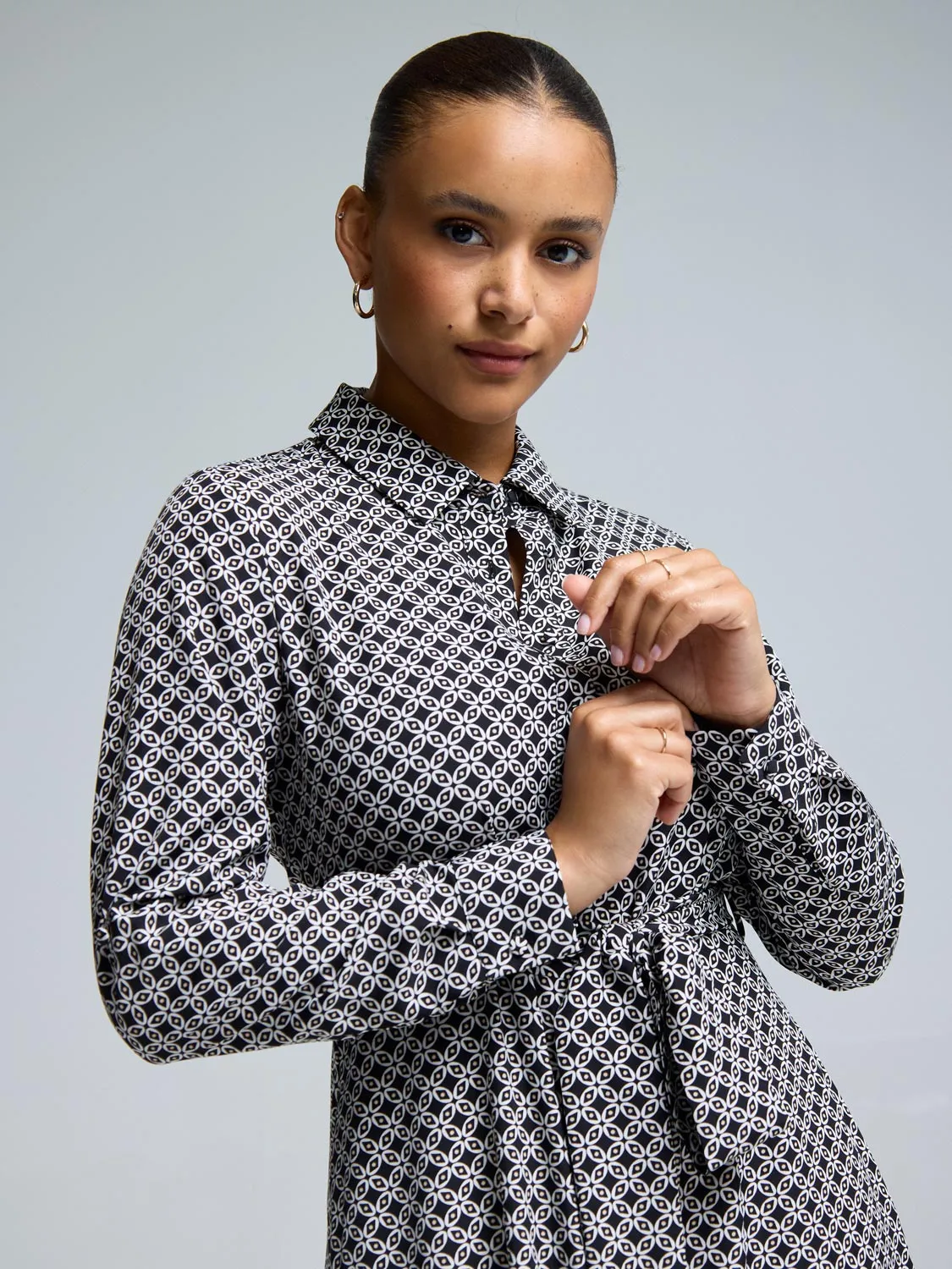 Geo Print Midi Shirt Dress unique design