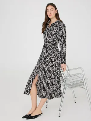 Geo Print Midi Shirt Dress flowy fabric