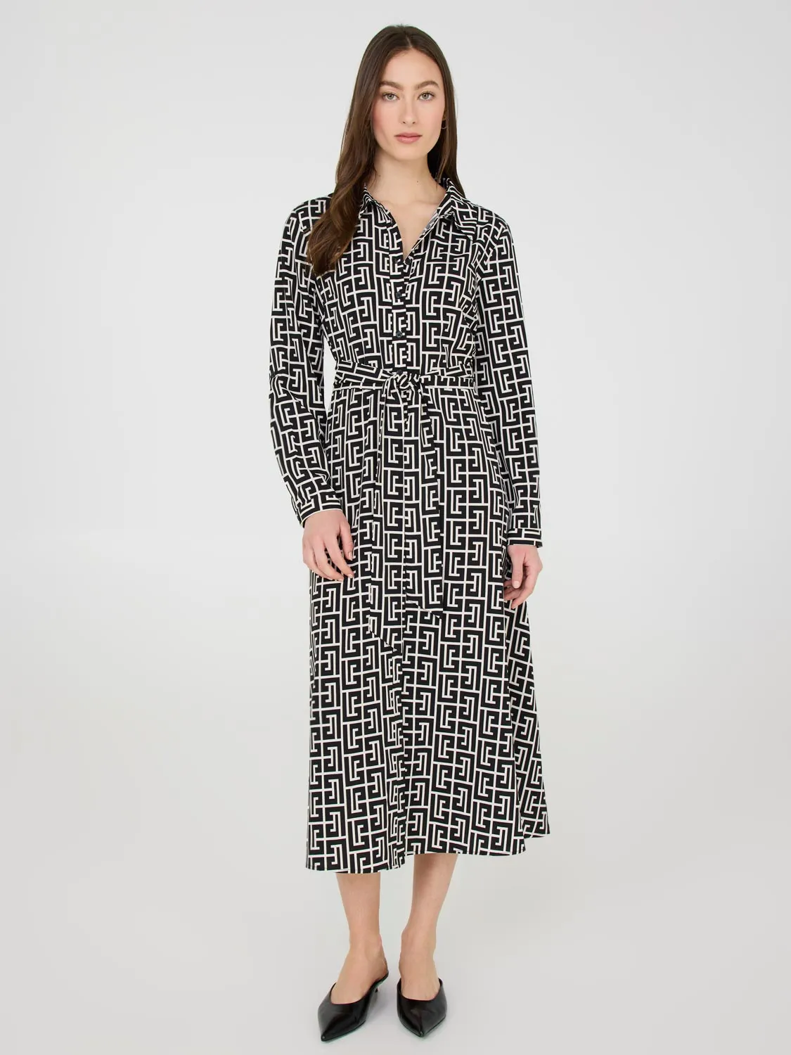 Geo Print Midi Shirt Dress natural ease