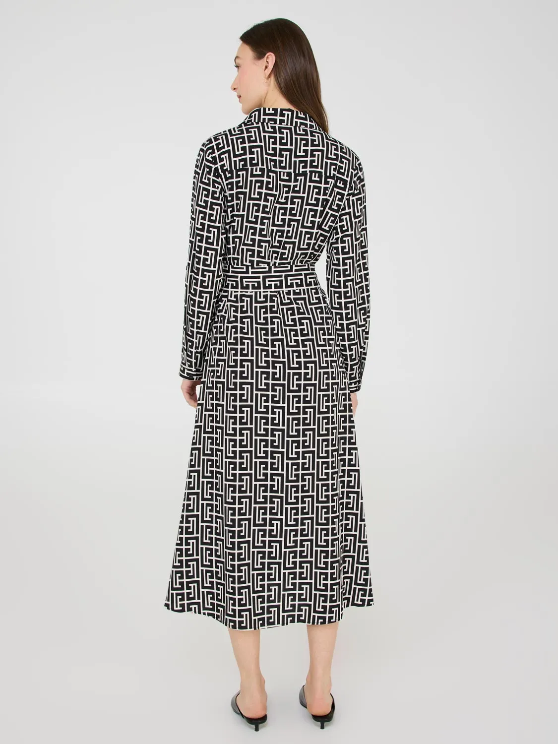 Geo Print Midi Shirt Dress natural style