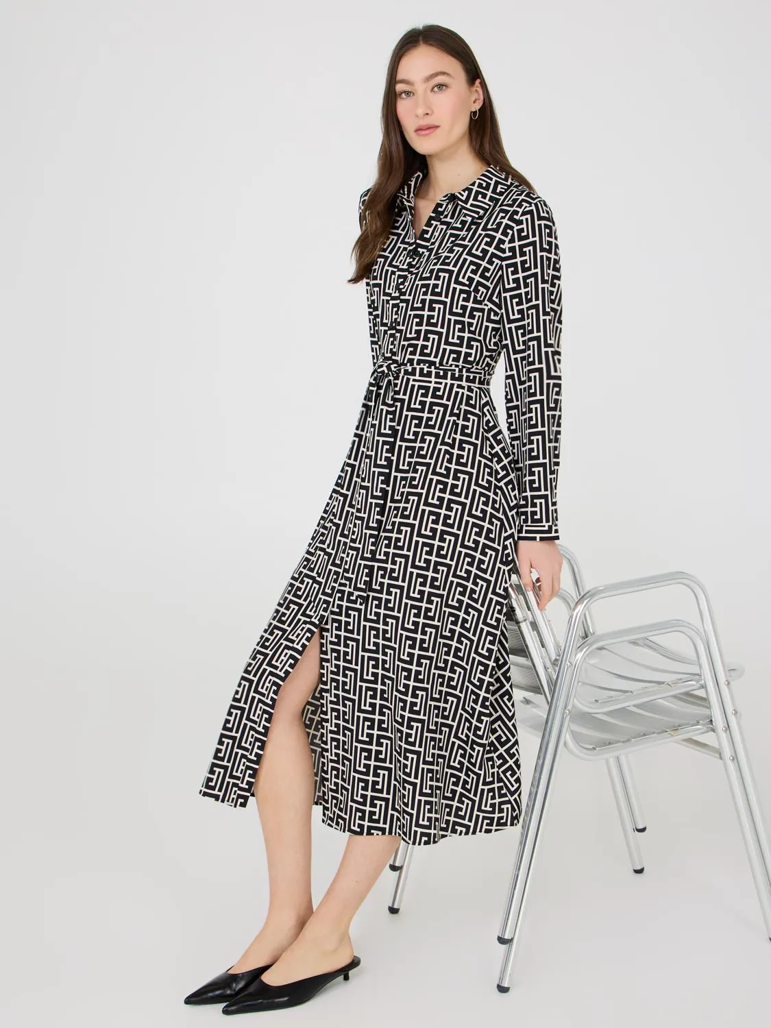 Geo Print Midi Shirt Dress summery cool