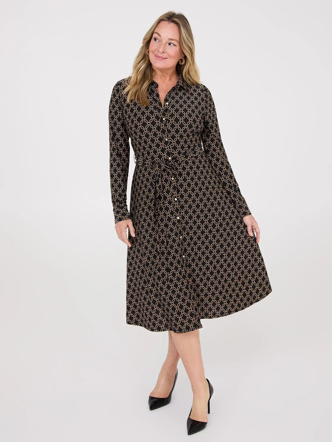 Geo Print Shirt Dress With Pockets stretch fabric
