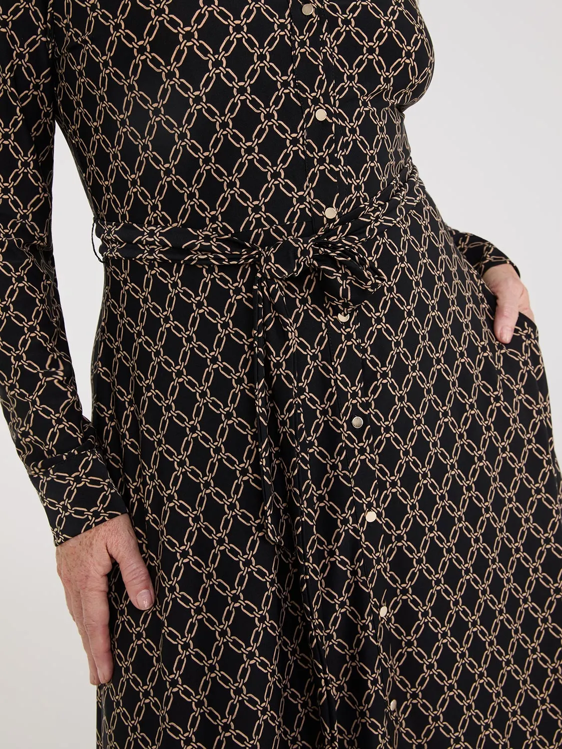 Geo Print Shirt Dress With Pockets tailored lines
