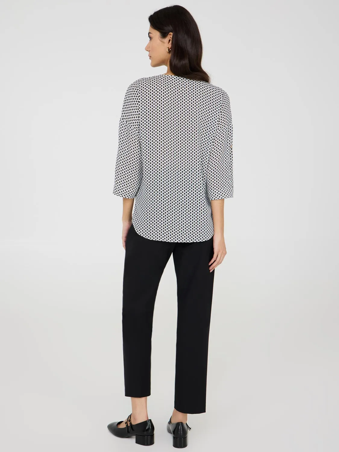 Geo Zip Front V-Neck Top All Age Wear