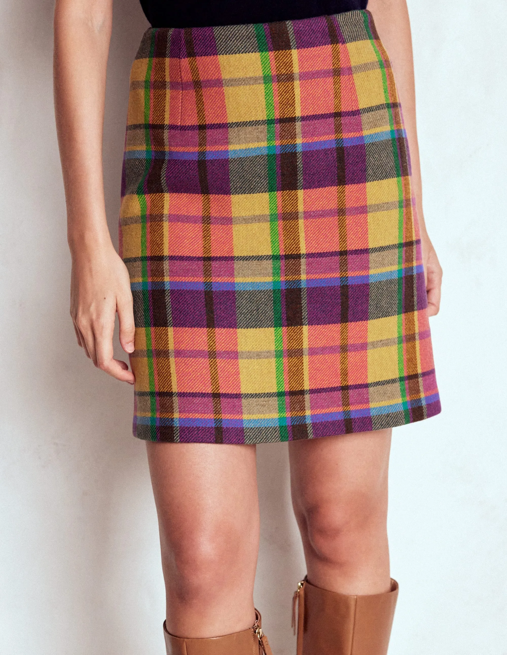 Gia Wool Short Skirt-PoppyRed and Pink Multigingham wide choice