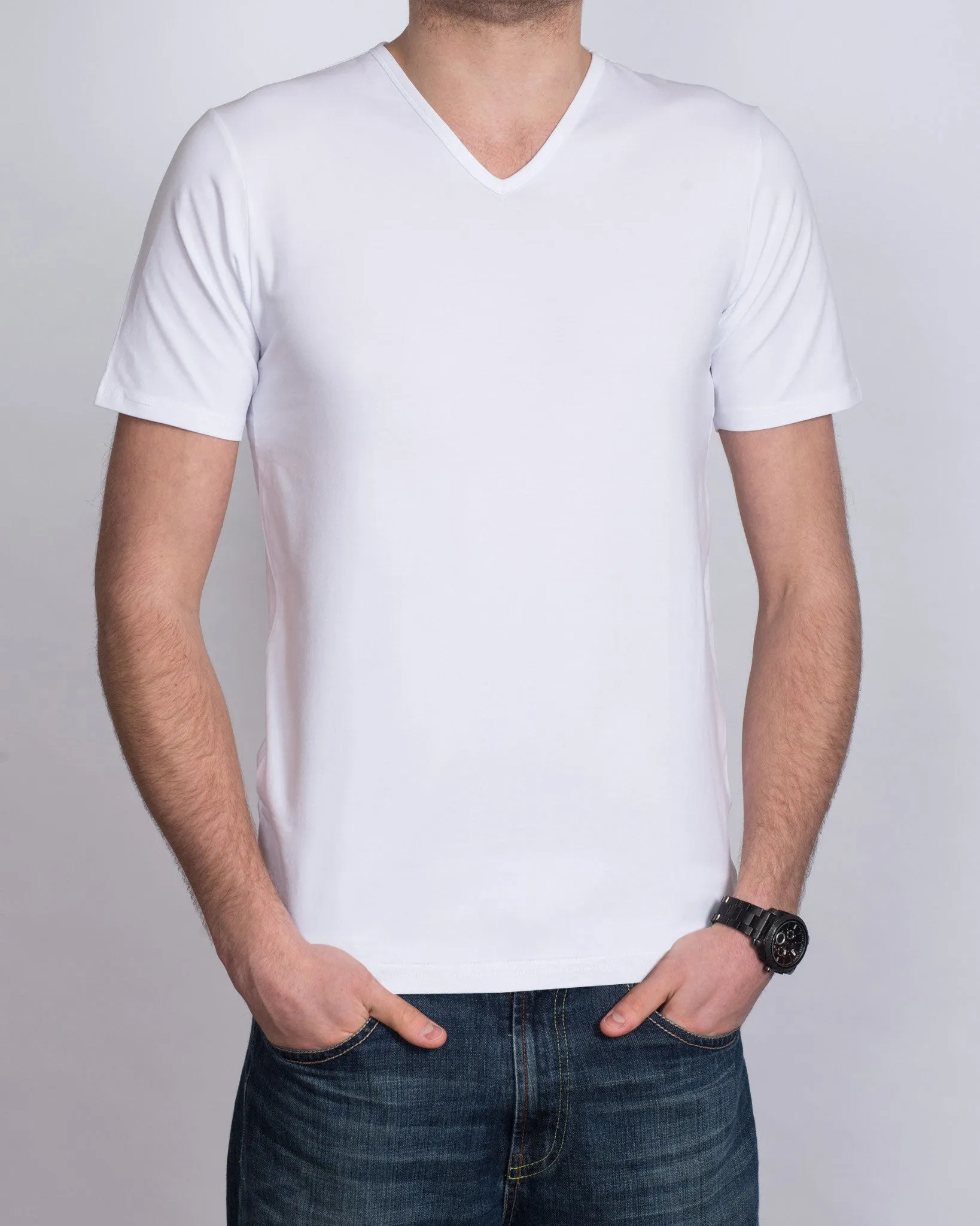 Girav Barcelona Fitted Tall V-Neck (white) Twin Pack airy feel
