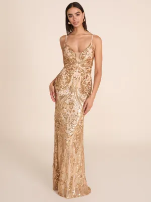 Gold Sequin Column Gown multi layers