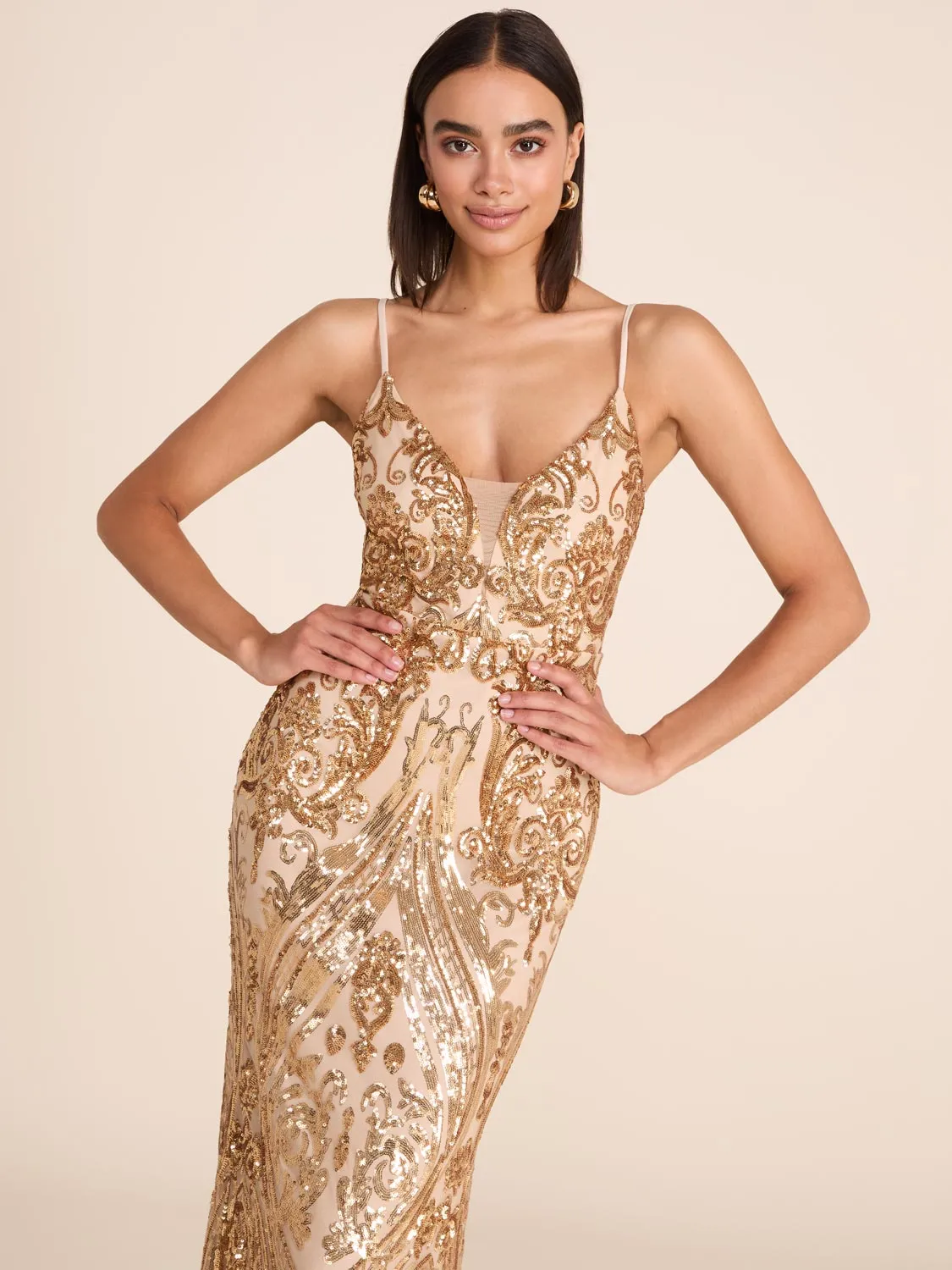 Gold Sequin Column Gown designer piece