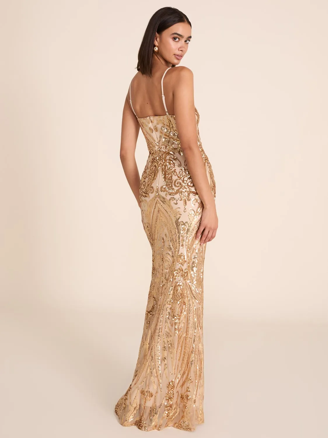 Gold Sequin Column Gown office style