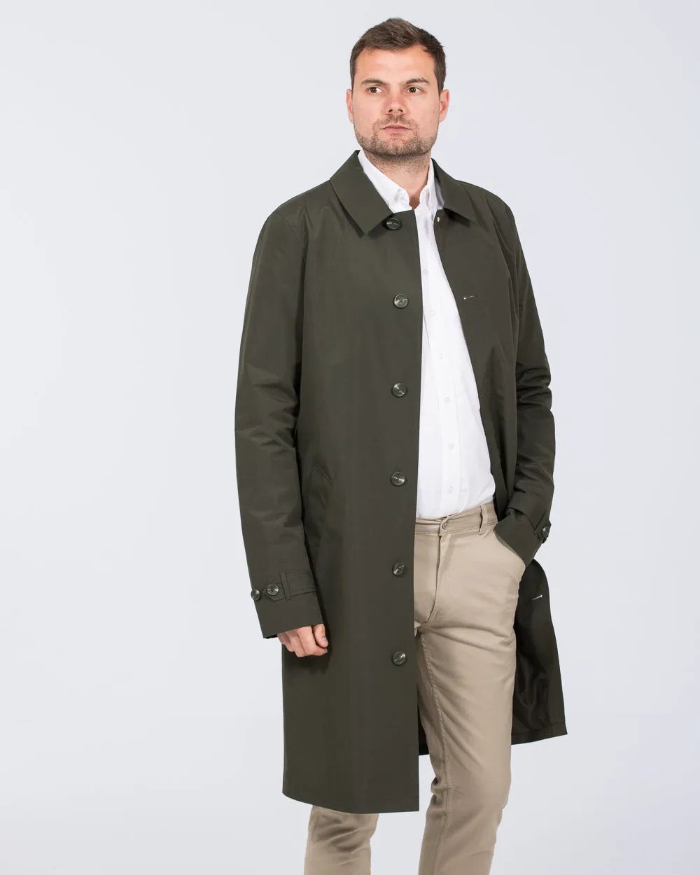 Grey Hawk Felix Tall Showerproof Rain Mac (khaki) weekend brunch style