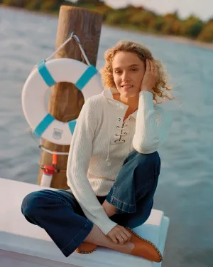 Halifax Lace-Up Sweater in Egret quiet luxury