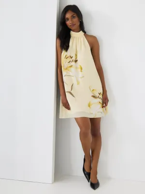 Halter Neck Floral Chiffon Dress warm tone