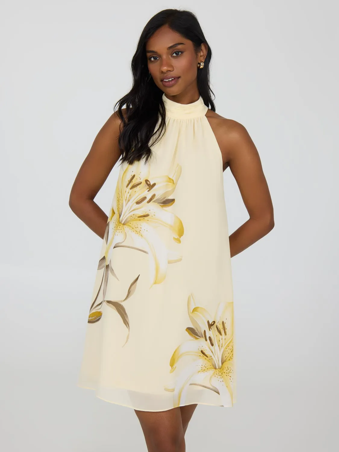 Halter Neck Floral Chiffon Dress ethnic feature