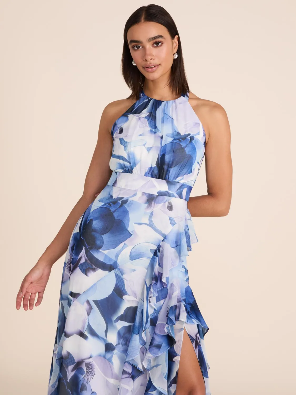 Halter Neck Floral Gown easy match