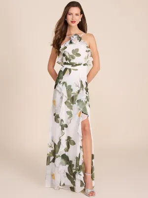 Halter Neck Floral Gown With Rosette weekend chill