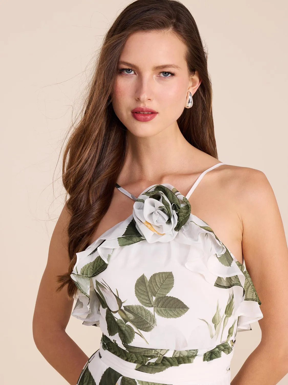 Halter Neck Floral Gown With Rosette wedding alternative