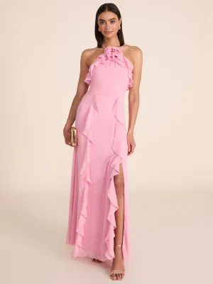 Halter Neck Gown With Cascading Ruffles celebrity look