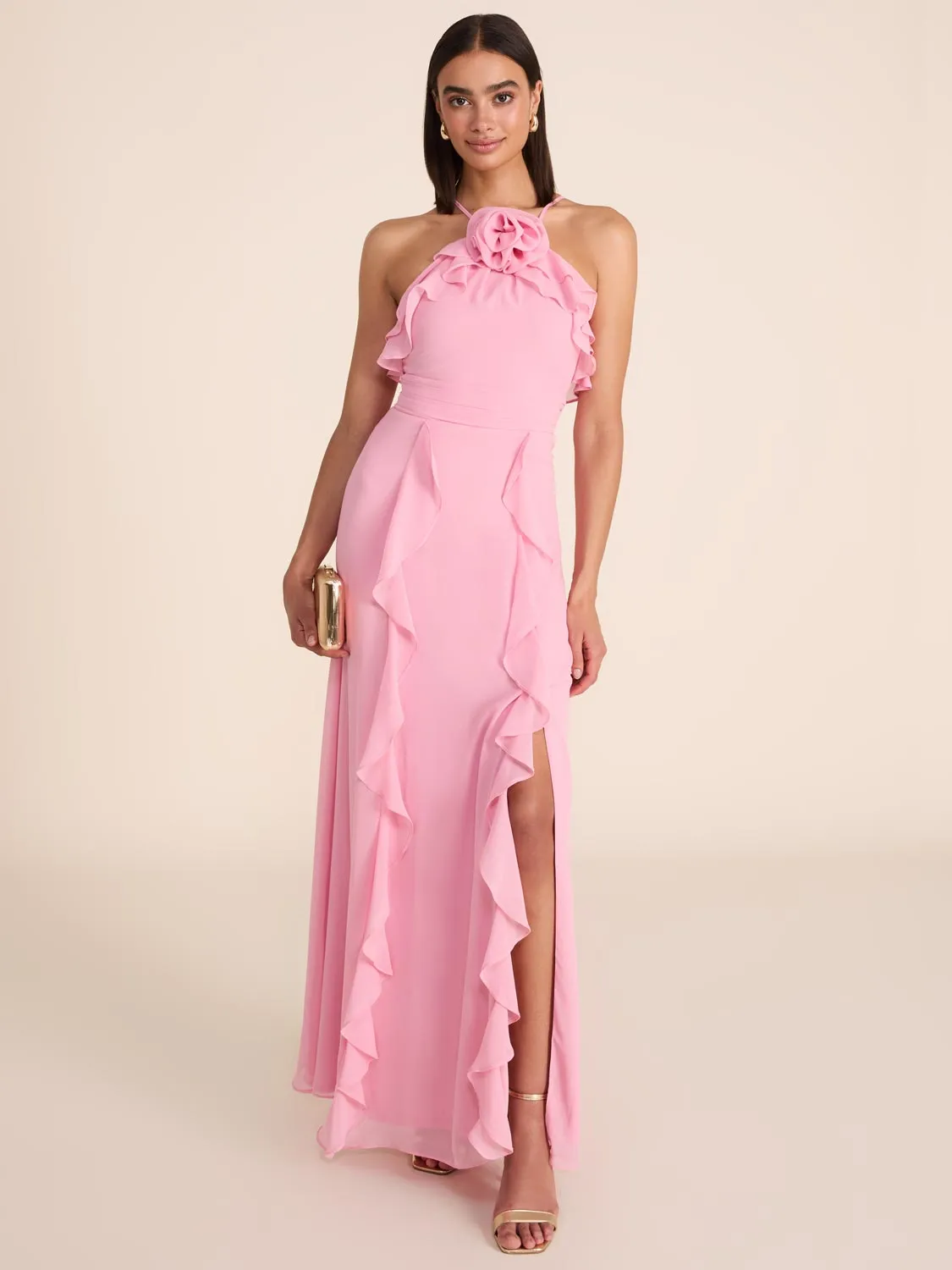 Halter Neck Gown With Cascading Ruffles celebrity look