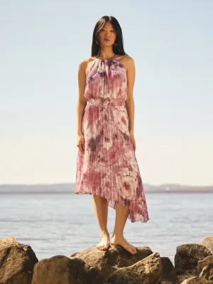 Halter Pleated Asymmetrical Floral Dress easy comfort