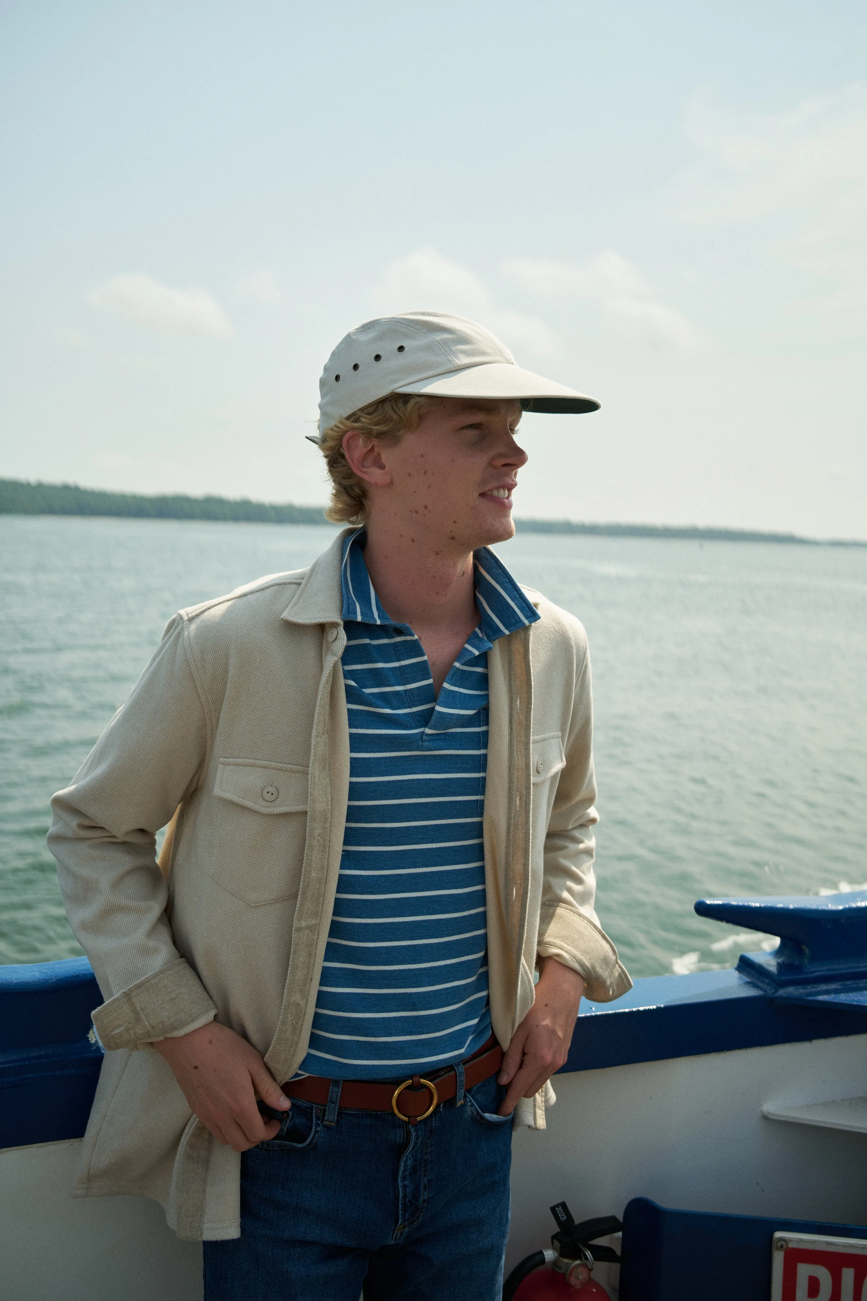 Heavyweight Long Sleeve Indigo Polo in  Indigo/White Stripe business trip