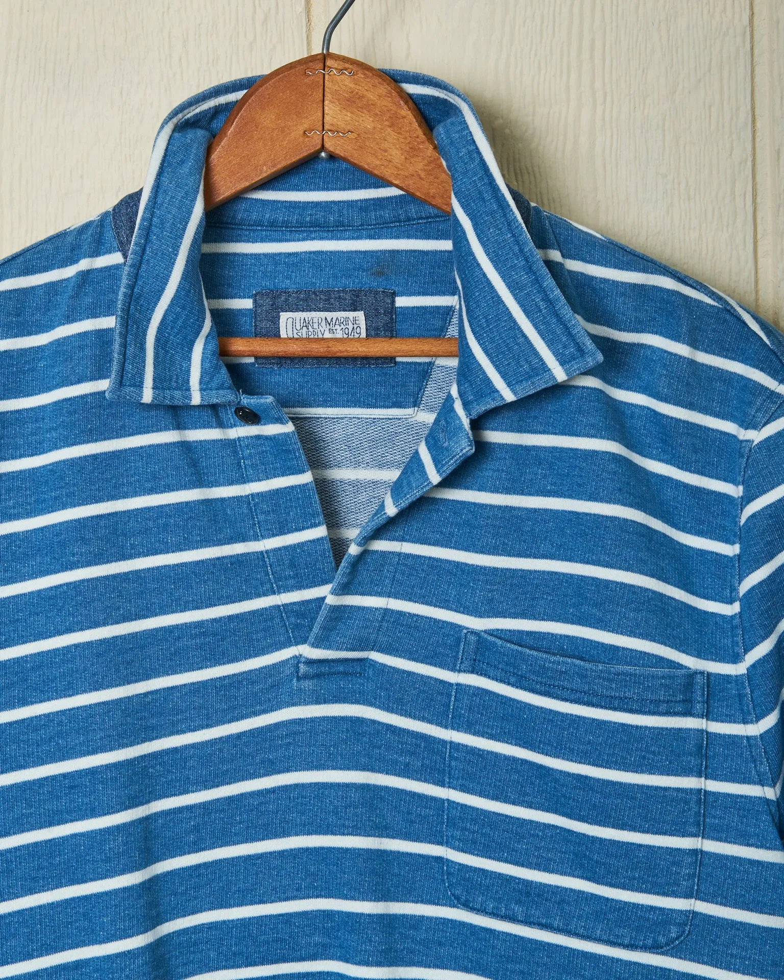 Heavyweight Long Sleeve Indigo Polo in  Indigo/White Stripe all-season fit