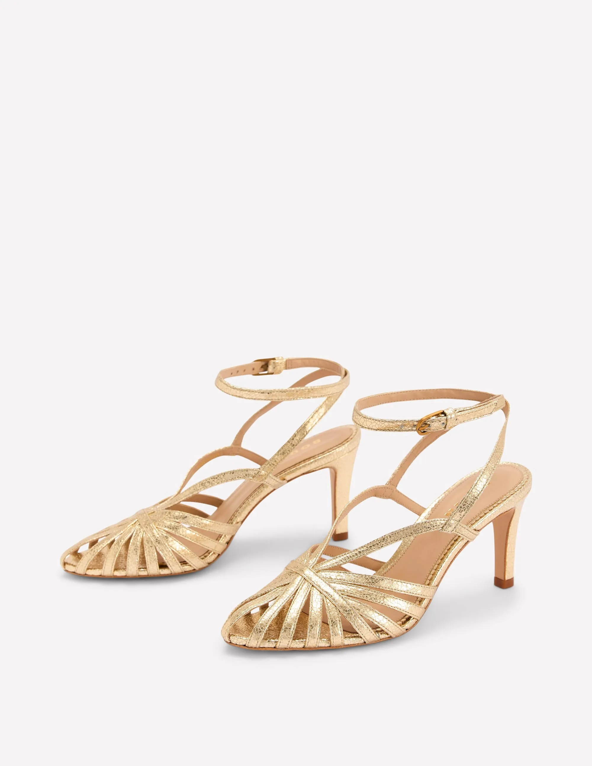 Heeled Cage Sandals-Gold Metallic retro classic