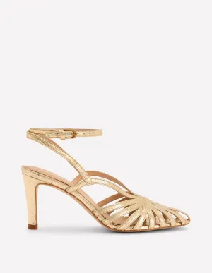 Heeled Cage Sandals-Gold Metallic premium custom